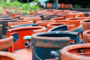 Valves of LPG cylinders red and Blue