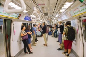 People inside subway train. Singapore